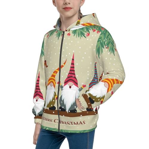 Christmas Card With Gnomes Kids Pullover Hoodies Boys Zip Up Sweatshirts Girls Athletic Clothes with Pocket