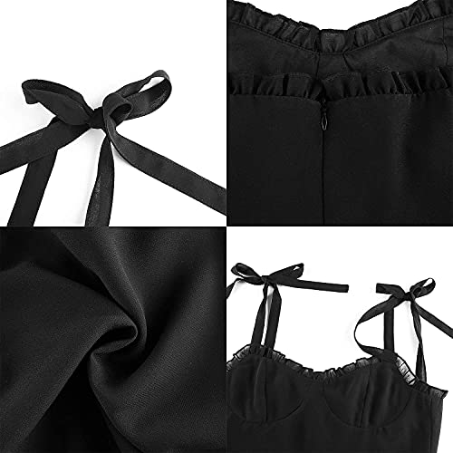 Image of Goth Dark Sweet Black Summer Mini Dresses Spaghetti Straps Sleeveless Swing Skater Dress Club Party Y2K Streetwear