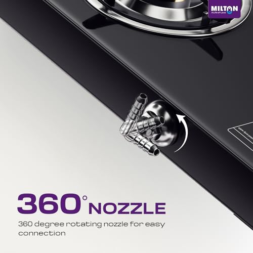 Image of Milton Manual Ignition 3 Burners Gas Stove | 6mm Toughened Glass Top | ISI Certified | | 360 Sabaf Valve | Modern Premium Design | 1 Year Manufacturer's Warranty -Black