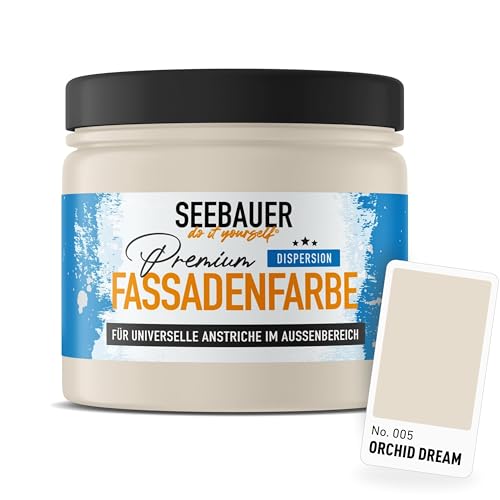 SEEBAUER diy Universal-Fassadenfarbe Beige 300ML für Außen (No. 005 Orchid Dream) Hoch deckende Fassadenfarbe mit Wetterschutz - Geeignet für Putz, Mauerwerk und Beton