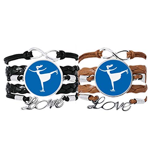 Pulsera de cuerda de cuero azul con silueta de esquí de invierno para parejas