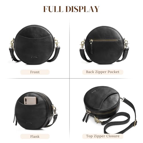 Image of S-ZONE Leather Crossbody Bags for Women Circle Shoulder Round Purse Travel