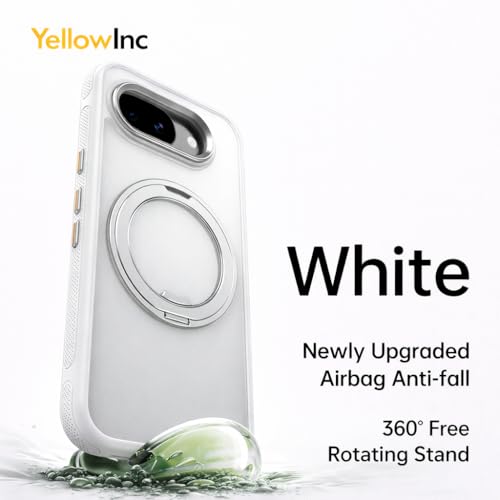 Image of Lifetime Anti-Yellow Clear Case for Google Pixel 10A, 360 Magnetic Stand, Alloy Metal Buttons, UV Treated (Swiss Frosted White with Stand, Google Pixel 10a)