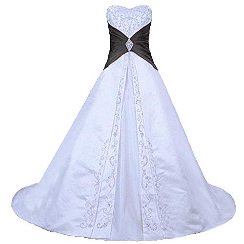 Zorayi Damen Elegante A-Linie Schnürung Stickerei Satin Brautkleid Hochzeitskleider Weiß & Schwarz Größe 46 Zorayi Damen Elegante A-Linie Schnürung Stickerei Satin Brautkleid Hochzeitskleider Weiß & Schwarz Größe 46