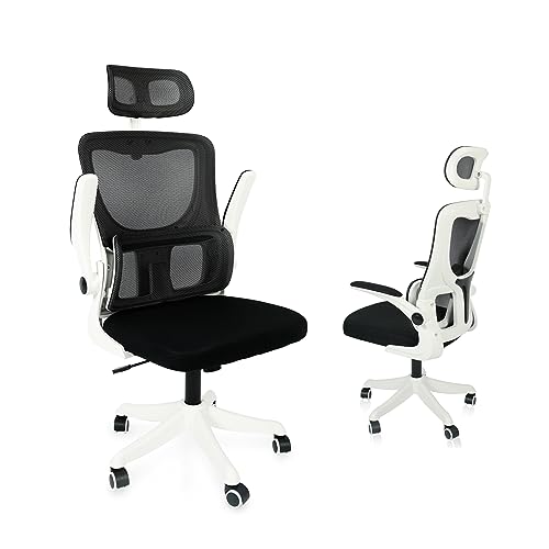 Image of confote Ergonomic Office Chair,Mesh High Back Desk Chair - Adjustable Headrest with Flip-Up Armrests,Swivel Task Chair with Lumbar Support,Computer Chair for Adults (White)