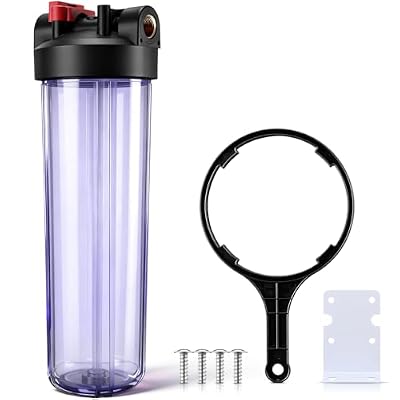 VIHOSE 20" X 4.5" Whole House Water Filter Housing Universal Sediment Water Filter System 1" Npt Brass Port, for Whole Home Pre-Filtration(Clear)