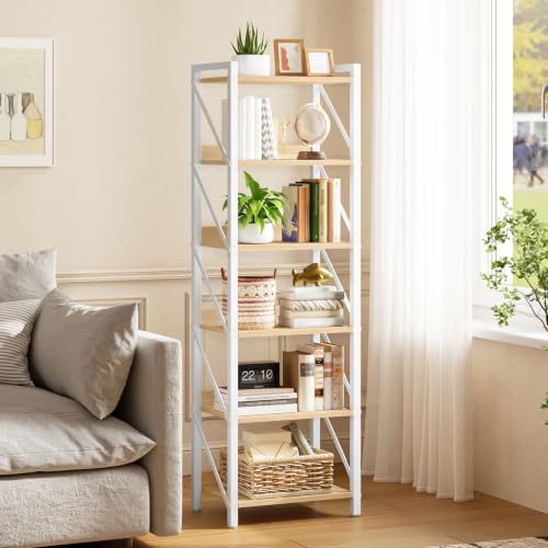 HOOBRO Bücherregal, Standregal, Leiterregal, freistehendes schmales Regal, Büroregal 6 Ebenen, offene Ablagen, für Wohnzimmer… – Ansicht 2