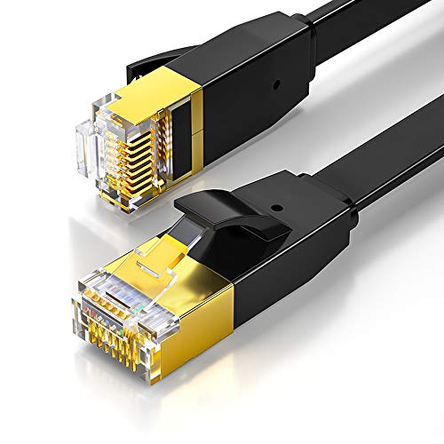 LANケーブル CAT7 2M 高速安定 フラット 厚さ2mm 企業用 ランケーブル カテゴリー7 家庭用 サーバー インターネット ケーブル パソコン用 業務用 ゲーム オンライン カーペット ツメ折れ防止 (2m, ブラック)