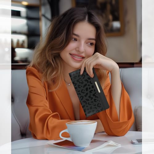 Image of Letter Checkbook Cover, RFID Blocking Checkbook, Stylish, Lightweight, Slim Durable, Multi-Functional Checkbook Holder for Personal and Business Checks (Leopard-Black)