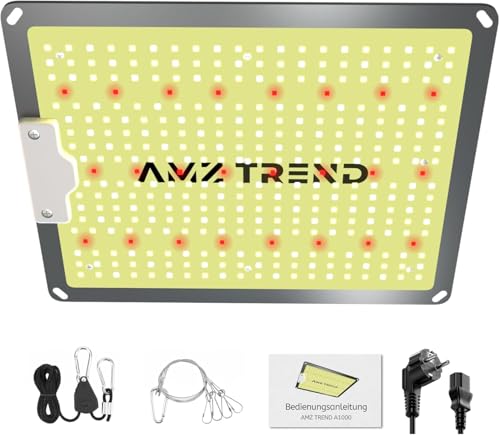 AMZTREND A1000 Grow Lights for Indoor Plants Full Spectrum LED Growing Lights 60 Watt Lamp with 4 Levels Dimming 0%–100% Plant Light for Grow Tent 60 x 60 cm