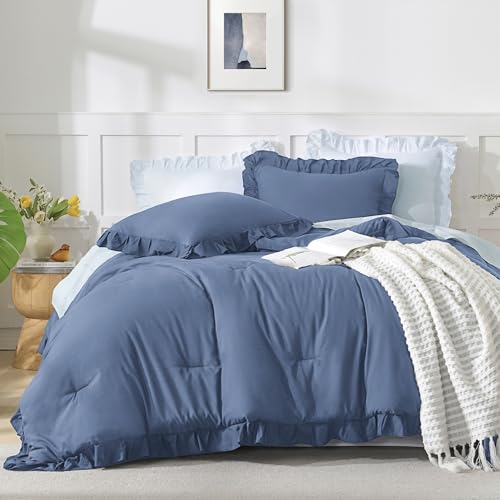 Andency Ocean Blue King Size Comforter Set, 3 Pcs Solid Farmhouse Bedding by Andency - Used condition - Image 7