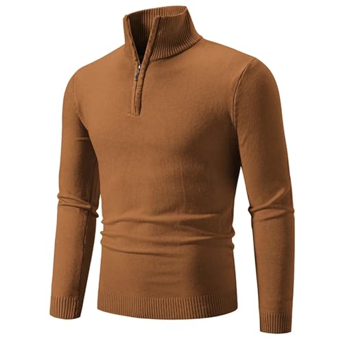Men'S Sweater Half-Zip Pullover Winter Warm Turtleneck Long Sleeve Knitted Sweater Solid Color Top3