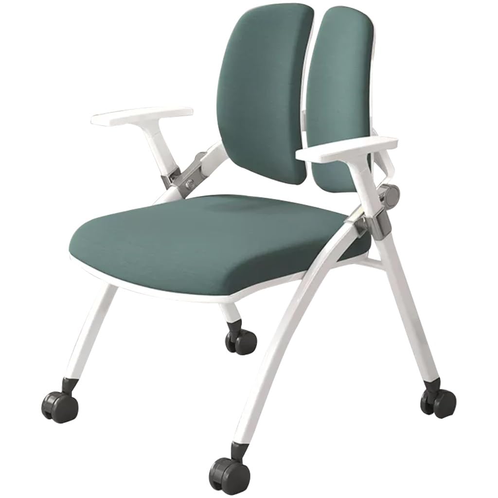 Folding Chair Folding Office Chair With Wheels Ergonomic Double Back Study Chair, Portable Folding Chair With Wheels, Conference Room Comfortable Training Chair ( Color : Green B , Size : 53*58*86cm )