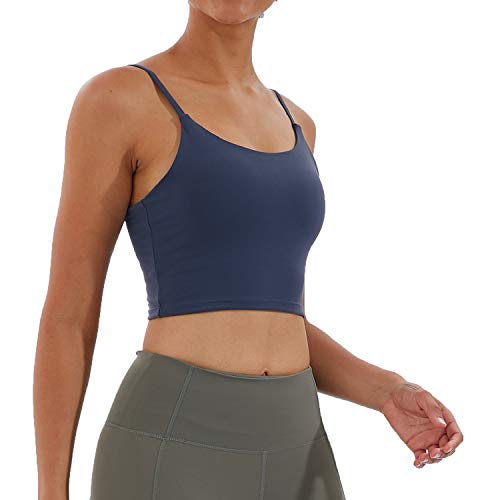 Image of Women's Strappy Stretch Sports Bra Longline Yoga Tank Top Fitness Bra Workout Camisole Crop Tops for Teen Girl