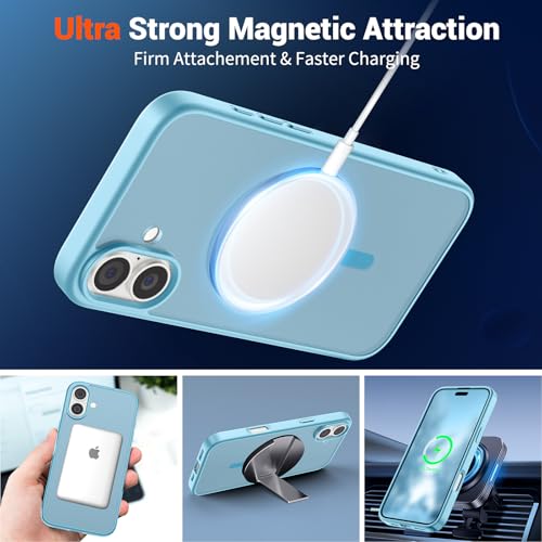 Image of SUPFINE Magnetic for iPhone 16 Plus Case(Compatible with MagSafe)(Military Grade Drop Protection) Slim Translucent Matte Shockproof with Anti-Fingerprint Phone Case,Light Blue
