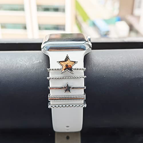 Image of 5Pcs Charms for Apple Watch band 41mm 45mm 40mm 44mm 38mm 42mm 46mm 49mm Women,Diamond+Metal Jewelry Decorative Ring For iWatch series 11 10 9 8 7 6 5 4 se 3 /2,Galaxy watch 7 /6 /5 /4,Strap Accessories