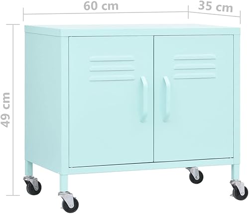 Miniatura 9 de Armario de almacenamiento de metal de acero con 4 ruedas y 1 estante ajustable, armario de almacenamiento de acero con 2 puertas para almacenamiento