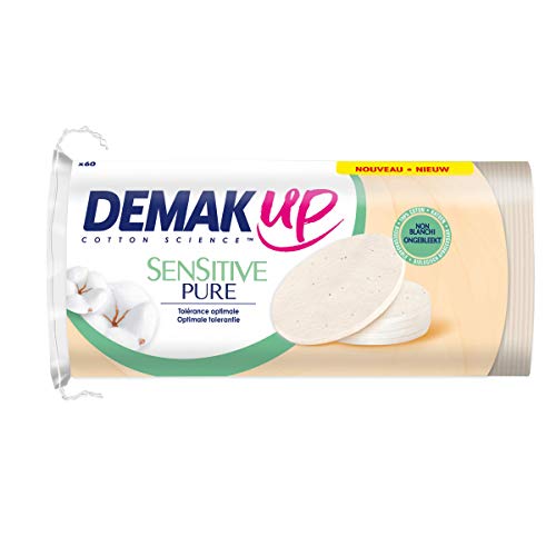 Demak'Up Sensitive Pure Ovales Make-up-Wattepads - Gesicht und Augen - 100% natürliche Baumwollfasern, nicht gebleicht - 60 Baumwolle Cover