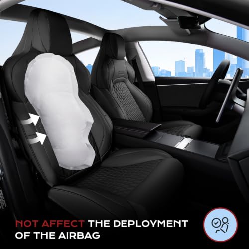 Image of Coverado Front Seat Covers for Tesla Model 3, New Car Seat Covers, Front 2PCS Leatherette Car Seat Cover Seat Protector Custom for Tesla Model 3 2024 2025 New Black