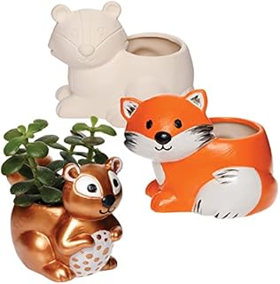 Baker Ross FE710 Woodland Animal Ceramic Flowerpots - Pack of 3, Ready to Paint Plant Pots for Kids to Decorate and Display assorted