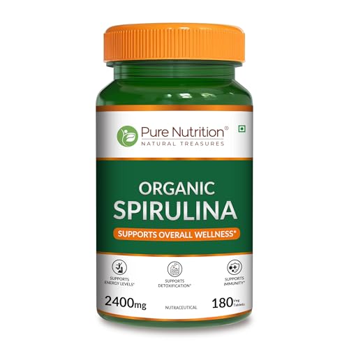 Image of Pure Nutrition Organic Spirulina 2400mg (Per Serving), 180 Veg Tablets | Spirulina Powder Organic Tablets | Supports Healthy Skin & Boost Immunity | Support Weight Management & Detoxification