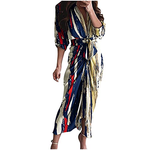 Shirt Dresses for Women,Casual Long Sleeve Side Split Button Boho Floral Print Maxi Dress Wedding Guest
