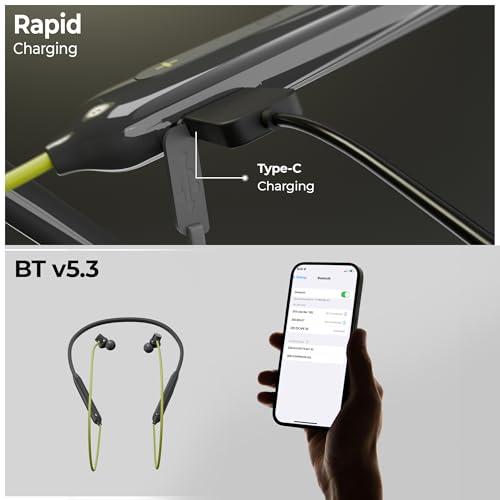 Image of Zebronics Escape 80 Wireless Neckband, 18H Playback, 10mm Drivers, Type-C Charging with Built-In Battery, Rapid Charging, MagSnap, ENC, Gaming Mode, Dual Pairing, BT v5.3, Voice Assistant (Green+Grey)