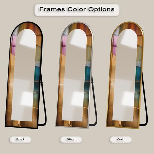 23,5’’W x 67’’H Multicolor Reflective - Full Lenght Floor Mirror Arched Full Lenght Mirror - Arch Full Body Stained Floor Mirror with Black Frame with Silver Frame