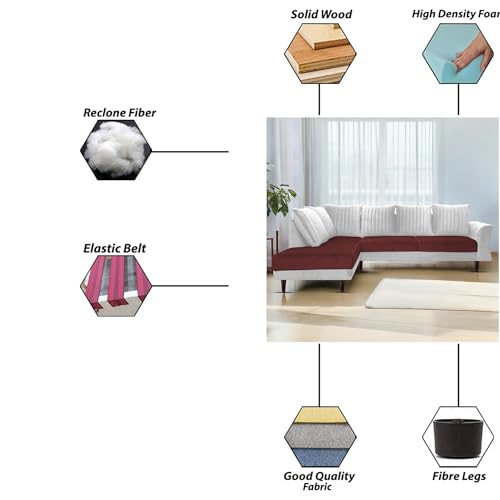 Image of Gratly LHS 4 Seater L Shape Sofa Set for Living Room (Maroon Grey Colour) Premium Fabric Sofa