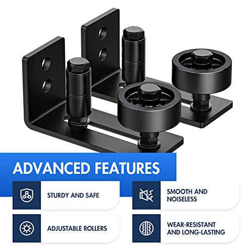 Lvyesea 2 Pack Sliding Barn Door Bottom Guide, Barn Door Adjustable Floor Guide Roller (2 Rollers), Flush Bottom, Quiet, Black, Steel Frame, Easy To Install #TOP1