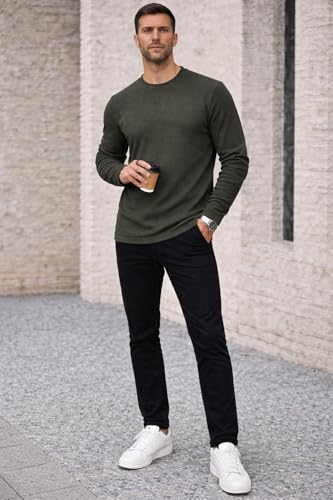 Image of Mack Jonney Men's Striped Ribbed Black Full Sleeve T-Shirt | Premium Soft Stretch Fabric | Casual Wear Round Neck Tee-M6265