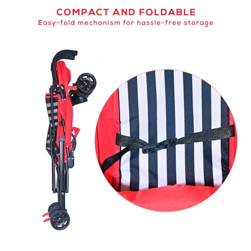 Image of Safe-O-Kid Trekker Safe Pram /Buggy (0-4 Years) with 1 Year Warranty (Model - 2024), Foldable /Portable, Light Weight Stroller for Baby /Kids with Metal Non-Slip Buggy /Pram Clips, Red