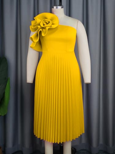 Image of AOMEI Women's One Shoulder 3D Flower Sleeveless High Waist Pleated A Line Long Dress Party Summer