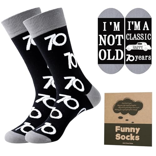Effeet 70th Birthday Gifts Mens Socks Calf-length Cotton Size 9-11 Novelty Funny Birthday Socks Gift for Dad/Grandad/Husband