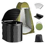Inodoro de viaje, inodoro de camping de 12 pulgadas para adultos con tienda de inodoro, tapa, asiento y 15 bolsas de inodoro, carga plegable portátil de 150 kg para camión, senderismo, autocaravana,