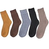 HUBGFEQ 5 Pairs of Thick, Warm Winter Wool Socks, Solid Color, Mid-Calf Socks, Snowproof, Terry Socks for Men and Women-Mix Color-5Pairs_D
