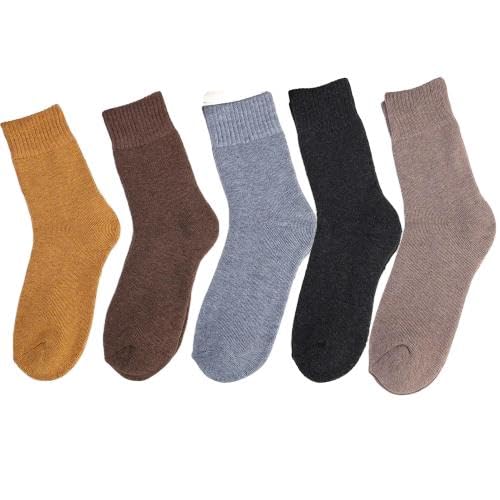 HUBGFEQ 5 Pairs of Thick, Warm Winter Wool Socks, Solid Color, Mid-Calf Socks, Snowproof, Terry Socks for Men and Women-Mix Color-5Pairs_D