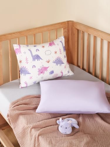 Image of TILLYOU Toddler Pillowcases 13 x 18 Travel Pillow Case 2 Pack, Kids Pillowcases Machine Washable with Envelope Closure, Dinosaur