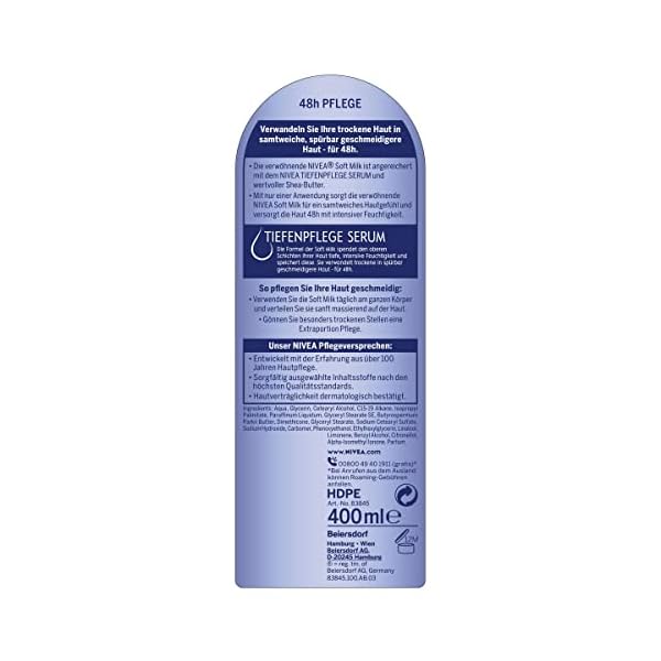 NIVEA Verwöhnende Soft Milk (400 ml), Body Milk für trockene Haut mit Tiefenpflege Serum, Feuchtigkeitspflege mit Shea… – Bild 3