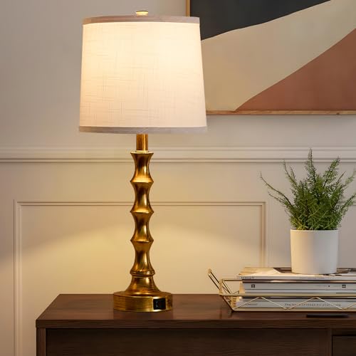 Hgnpjc JC-8 Gold Table Lamp 24 Inch Nightstand Lamps Set Of 2 Bamboo Shape Base Metal Desk Lamps thumb #6