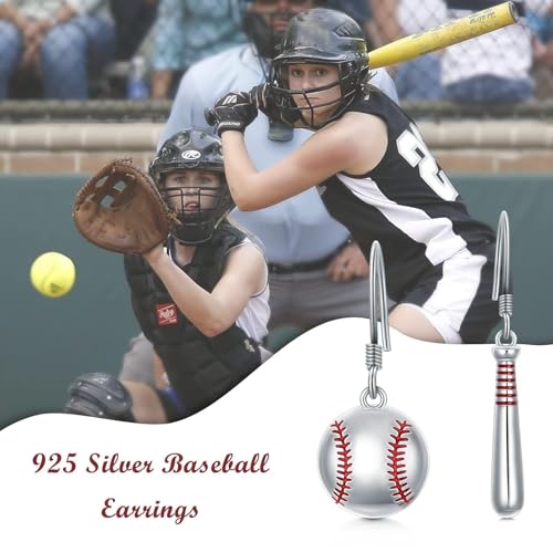 Pendientes de béisbol de plata de ley 925 elegantes para mujer 4
