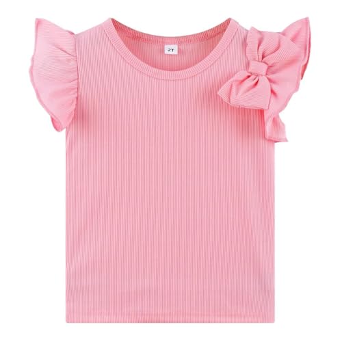 Image of Barlver Girls 2 Piece Short Set Baby Girl Summer Clothes Ruffle Sleeve T-Shirt and Bow Knot Shorts Toddler Girl Outfit Set