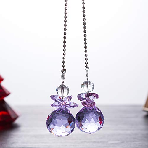 Image of Crystal Ceiling Fan Pull Chains Hanging Pendants Prism Pack Of 2 Purple