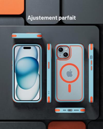 Coque iPhone 15 antichoc MagSafe housse de protection rigide bleu orange
