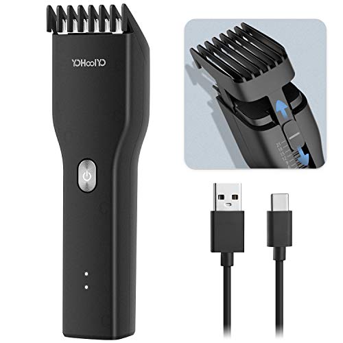 YOHOOLYO Tondeuse Cheveux Professionnelle Tondeuse Barbe Homme Electrique Peigne Réglage à Une Touche de 0,7 à 21 mm sans Fil Rechargeable USB avec Interface Type-C pour Enfants Adultes Famille