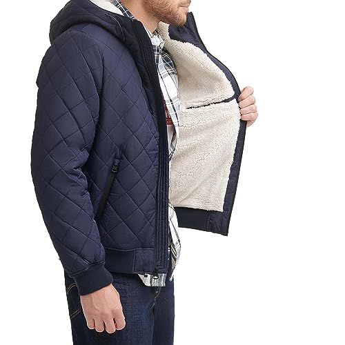 Image of Levi's Men's Diamond Quilted Sherpa Lined Bomber Jacket, Navy, Medium