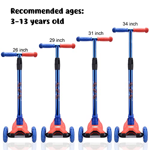 3 Wheel Scooter for Kids, Kids Scooter with Light Up Wheels, Sturdy Deck Design, and 4 Height Adjustable Suitable for Kids Ages 3-12