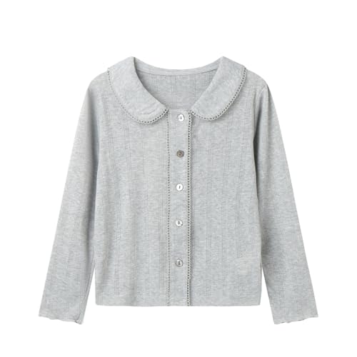 Mud Kingdom Girls Shirts Peter Pan Collar Eyelet Long Sleeve Button Down Blouse Casual Cotton Tops