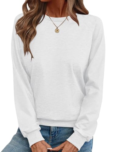 TICTICMIMI Womens Crewneck Sweatshirts Lightweight Long Sleeve Tunic Tops Cute Pullover Shirts White