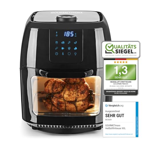 GOURMETmaxx Digitale Heißluftfritteuse XXL - 9L Ofen | Airfryer mit Timerfunktion, Touchdisplay...